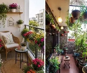 فضاسازی بالکن فسقلی و وسیع؛ انتخاب میز و  صندلی مناسب با گل هایی که نور کم میخوان