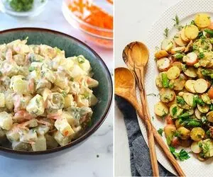 طرز تهیه سالاد سیب زمینی و پیازچه / سه سوته یه سالاد آماده کن که مثل وعده اصلی مقویه
