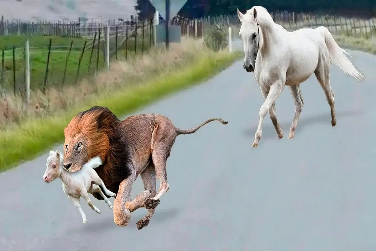 از بدایع حیات وحش؛ اسب و شیر مسابقه دو گذاشتن واسه جون کره اسبا