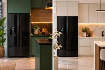 بهترین رنگ کابینت برای هماهنگی با یخچال فریزر مشکی؛ ست سازی اصولی و نمای قشنگ فضا