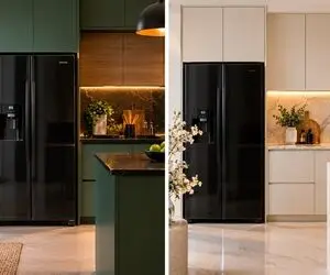 بهترین رنگ کابینت برای هماهنگی با یخچال فریزر مشکی؛ ست سازی اصولی و نمای قشنگ فضا