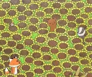 بازی فکری؛ تو مزرعه زیبا از گل‌ آفتابگردان بین روباه خرگوش و گوزن پروانه رو پیدا کن