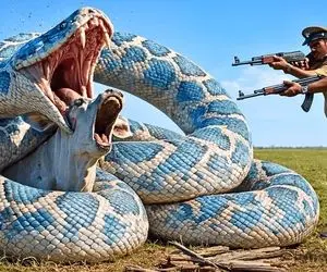 حیات وحش مصنوعی؛ تقلای تیم نجات برای رهایی گاو سفید از چنگ پیتون غول آسا