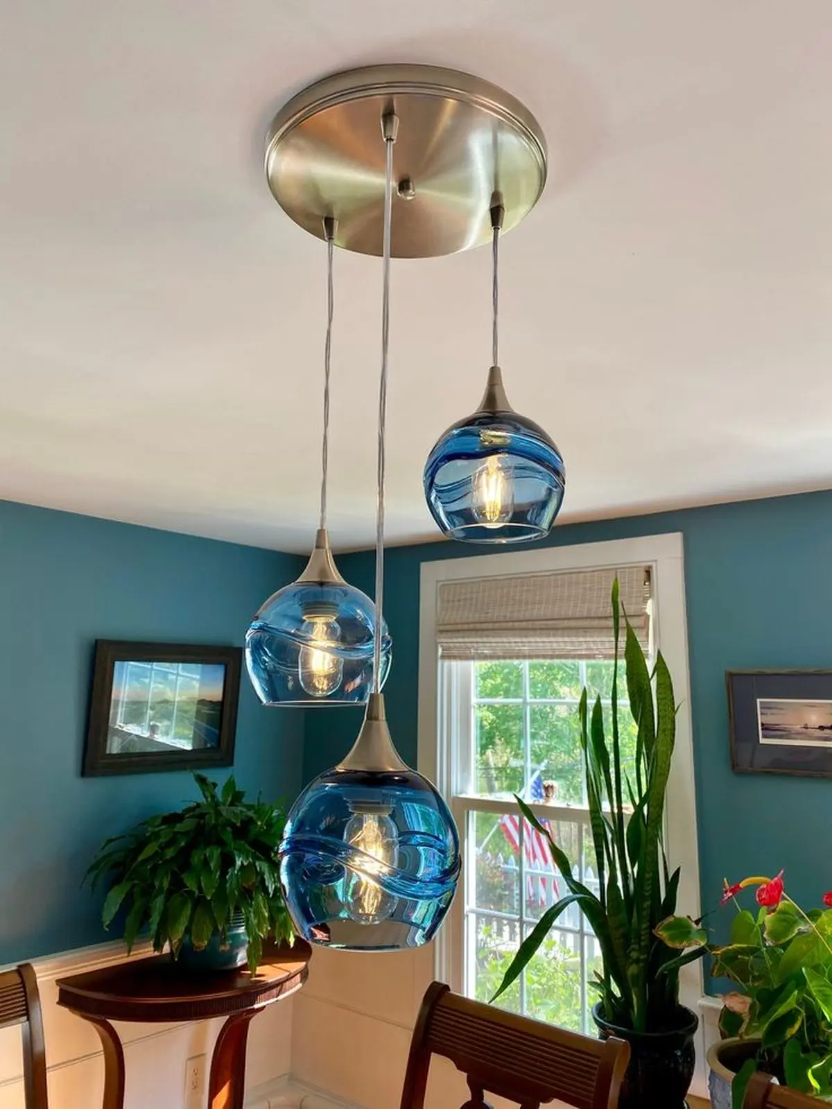 Bicycle Glass Co_ 763 Swell 3 Pendant Cascade Chandelier in Steel Blue