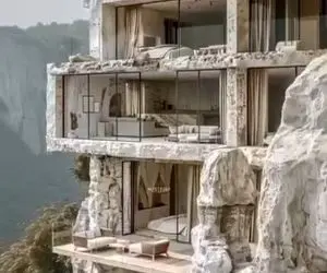 معماری غول آسا؛ ساخت ویلا تو کوه صخره ای عظیم با تمام و کمال دکوراسیون سنگی از خود کوه