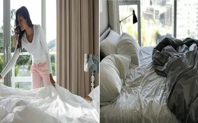 چطوری تخت خواب رو سریع و تمیز مرتب کنیم؟/ سه سوته بدون دردسر تخت رو پادشاهی کن