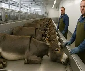 فرآوری خر؛ خر رو بعد سالها بهره کشی نفله میکنن میبرن سلاخخونه برای شرحه کردن