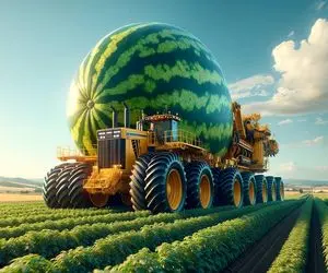 کشاورزی نوین؛ با تجهیزات به روز هندوانه کاشتن اندازه تراکتور با کمباین حمل میکنن