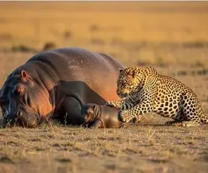 جذابیت حیات وحش / جدال مذبوحانه پلنگ قصی القلب و اسب آبی زائو برای بقای فرزند