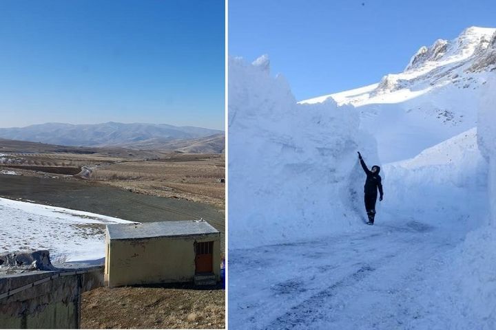 (عکس) لب مرز با ترکیه در زمستان خشک؛ 15 کیلومتر آن طرف در ترکیه 3 متر برف