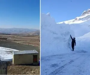 (عکس) لب مرز با ترکیه در زمستان خشک؛ 15 کیلومتر آن طرف در ترکیه 3 متر برف