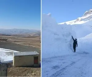 (عکس) لب مرز با ترکیه در زمستان خشک؛ 15 کیلومتر آن طرف در ترکیه 3 متر برف