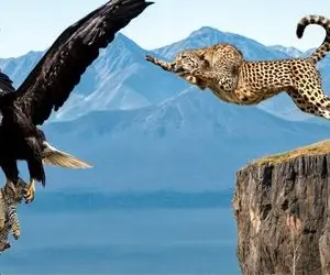 از جذابیت های حیات وحش؛ پلنگ لحظه ای از بچه اش غافل شد که ناگهان عقاب قاپید و بردش