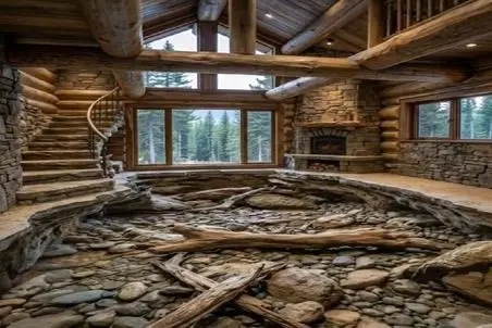 معماری خلاقانه؛ رو زمین پذیرایی چاله کندن رودخونه متحرک ساختن وسط خونه