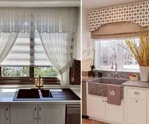 انواع پرده آشپزخانه (شید رول، زبرا، کافه ای،حریر ساده)؛ ست رنگ پرده با فرش و کابینت