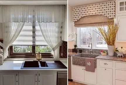 انواع پرده آشپزخانه (شید رول، زبرا، کافه ای،حریر ساده)؛ ست رنگ پرده با فرش و کابینت