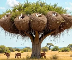 معماری خلاقانه؛ رو درخت 200 ساله با چوب کبریت و پنبه خونه ساخت هر واحد آذین بندی شده