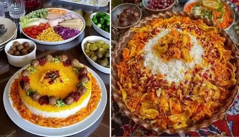 تزیین شیک و تشریفاتی هویج پلوی با مرغ یا گوشت قلقلی مناسب بانوان خیلی خوش سلیقه