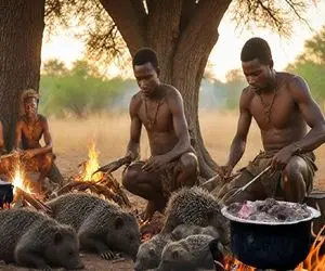 جنگجویان طبیعت؛ بچه بربرهای برهنه با تیرکمون خرس شکار و با سنگ سلاخیش میکنن