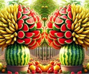 کشاورزی نوین؛ هندونه رو سوراخ کرد موز کاشت توش درخت ترکیبی شد ازش 1 تن موز هندونه چید