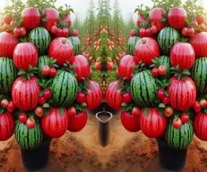 کشاورزی نوین؛ هندوانه رو با سیب پیوند میزنن توش سبز میشه پوستش قرمز جثه اش هم درشت