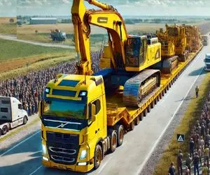 جابه جایی جانکاه؛ بیل مکانیکی غول با خاور و 6 تا یدکش تو جاده مهلک بردن نگرانن چپ شه