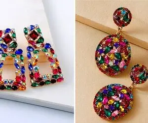 گوشواره های نگینی آویز رنگارنگ؛ مدل های پر رنگ و لعاب که انرژی استایلتو فول میکنن