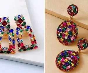 گوشواره های نگینی آویز رنگارنگ؛ مدل های پر رنگ و لعاب که انرژی استایلتو فول میکنن