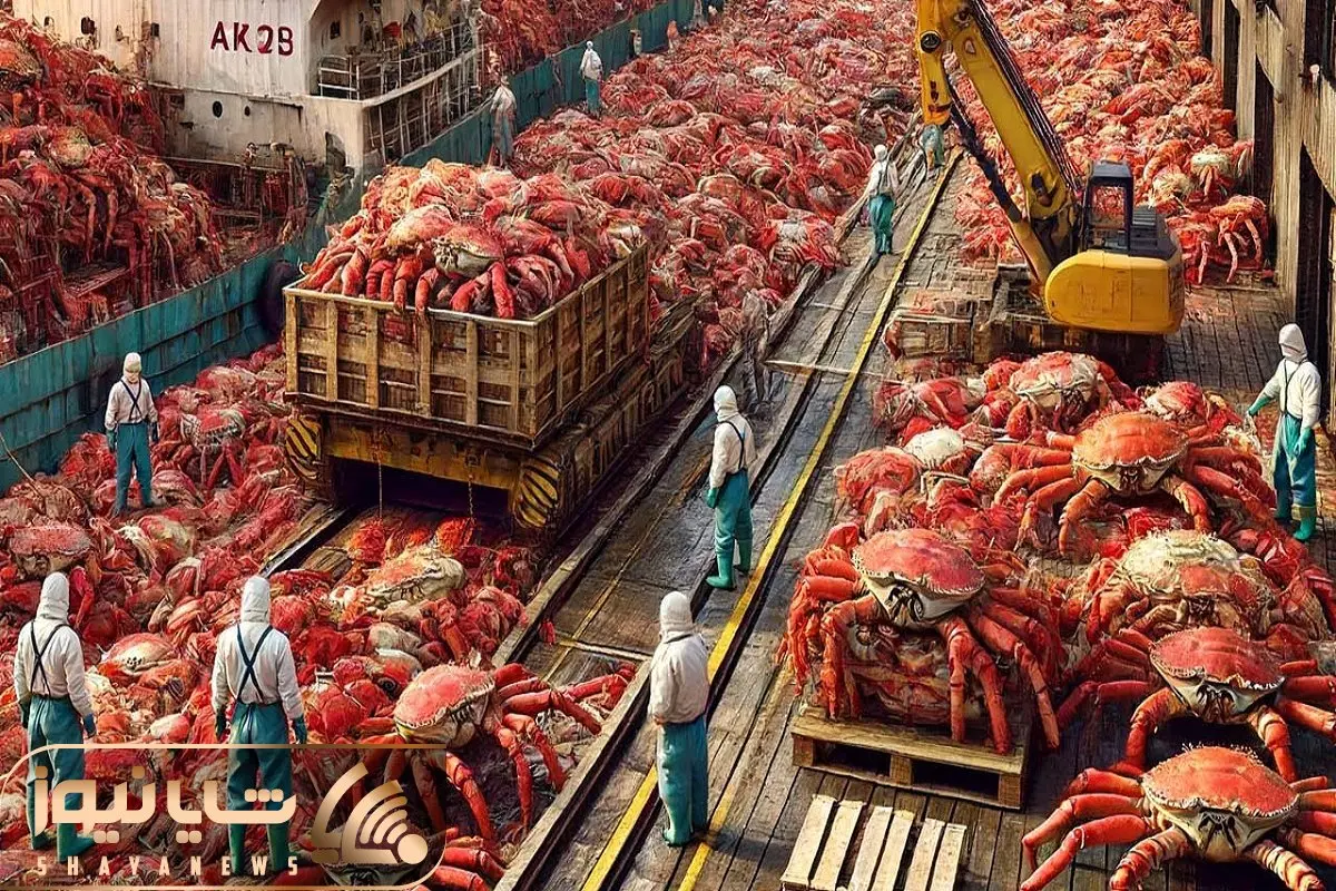 فرآوری خرچنگ؛ وسط طوفان خرچنگ غول پیکر صید میکنن ورقه ای برش میزنن واسه الویه