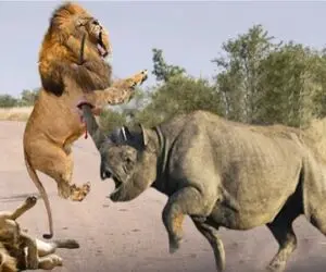 مستند حیات وحش؛ شیر با حمله به کرگدن به استقبال مرگ رفت