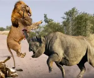 مستند حیات وحش؛ شیر با حمله به کرگدن به استقبال مرگ رفت