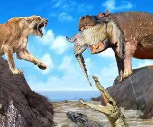 بدایع حیات وحش؛ اسب آبی سفاک برای کمک به شیر مفلوک یه تمساح شریر رو اَبتر کرد