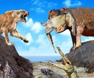 بدایع حیات وحش؛ اسب آبی سفاک برای کمک به شیر مفلوک یه تمساح شریر رو اَبتر کرد