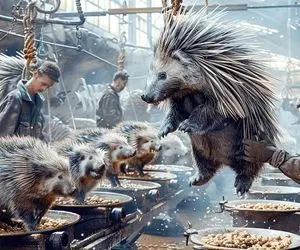 فراوری جوجه تیغی؛ خارپشت رو دونه دونه تیغ هاش رو می کنن تا بشه یه گوله گوشت لخت