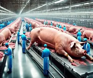 فرآوری خوک؛ خوک لجن قلمبه رو میبره کارواش چرخ میکنه سوسیس پلمپ تحویل میگیره