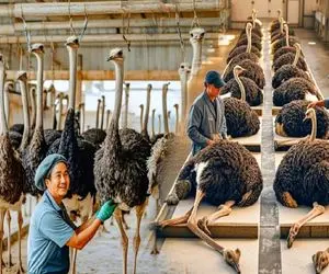 فرآوری شترمرغ؛ پر شترمرغ بعد 20سال جوجه کشی میکنه گوشتشو سرخ میکنه واسه سزار