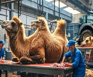 فرآوری شتر؛ زنده استخون شتر رو از گوشت جدا و پوستشو تیماج میکنه مثله شده سرخ میکنه