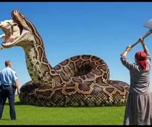 حیات وحش مصنوعی؛ گاو شجاع برای نجات جان مادرش از چنگ پیتون غول کمک آورد