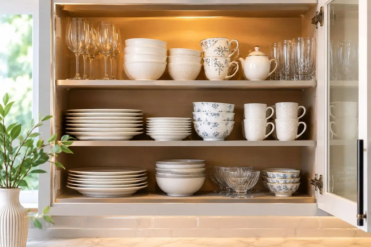 چیدمان ظروف شکستنی در کابینت