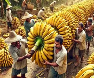 کشاورزی بدیع؛ با تجهیزات جدید موز کاشتن هرکدوم اندازه یه آدم شده با درخت بردن کارخونه