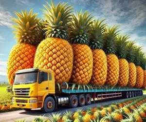 کشاورزی نوین؛ محصول آناناس شون انقدر بزرگشده که دونه ای باید بگذارن پشت تریلی