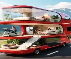 معماری خلاقانه؛ کمپر سیار ساختن 3 طبقه سقف اتاق خوابش باز میشه شبا ستاره ها رو میبینن