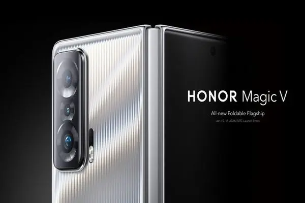 Honor Magic V pricing tipped, promo image showcasing leather back emerge
