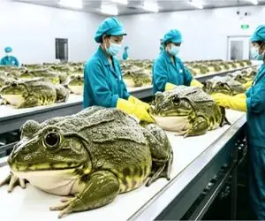 فرآوری قورباغه؛ کشاورزا قورباغه رو با جون و دل فربه میکنن گوشتشو به دندون بکشن