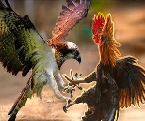 شاهکار حیات وحش / عقاب بو نبرده بود خروس ناموس پرست است پرهایش چیده شد