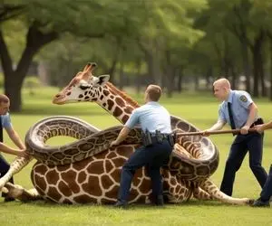 حیات وحش مصنوعی؛ زرافه شجاع برای نجات جان مادرش از چنگ پیتون غول کمک آورد