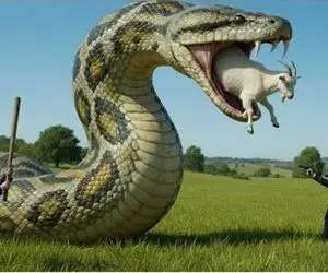 حیات وحش مصنوعی؛ تلاش تیم نجات برای خلاصی بز سفید معصوم از شر پیتون غول آسا