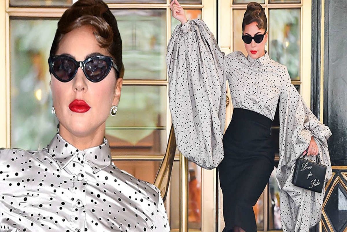  Lady Gaga exudes glamour in a very dramatic puff sleeved blouse in NYC