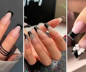 مدلای فرنچ مشکی شیک برای عاشورا و تاسوعا؛ ایده آل ترین فرم ناخن و بیس خوشرنگ