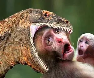 بدایع حیات وحش؛ کومودو ددمنش بابون مسلول بچه بغل رو مثل 
ژله بلعید نشخوار کرد